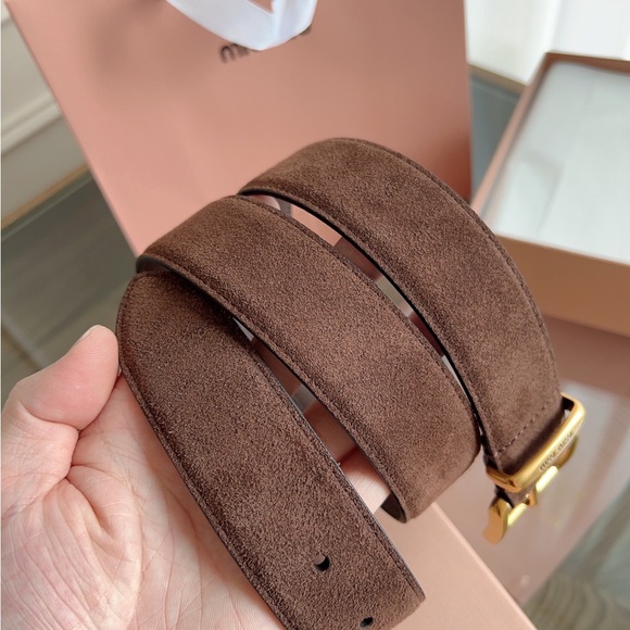 Miu Miu Brown Suede Belt with Gold Buckle main image 5